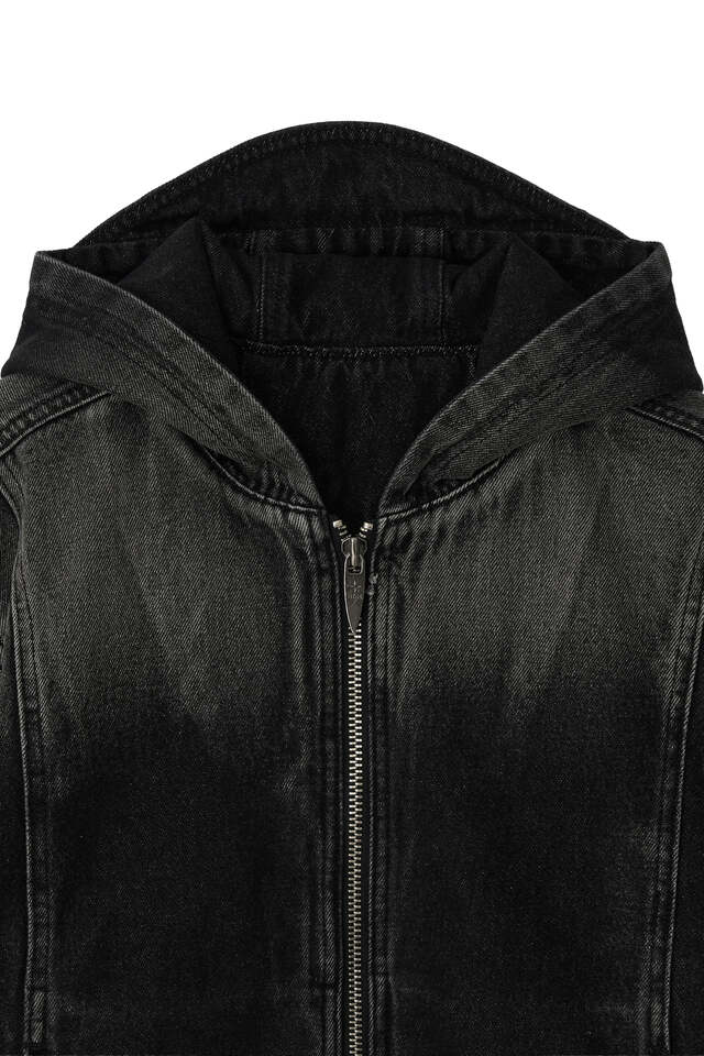 Bleached denim hoodie zip-ip jacket