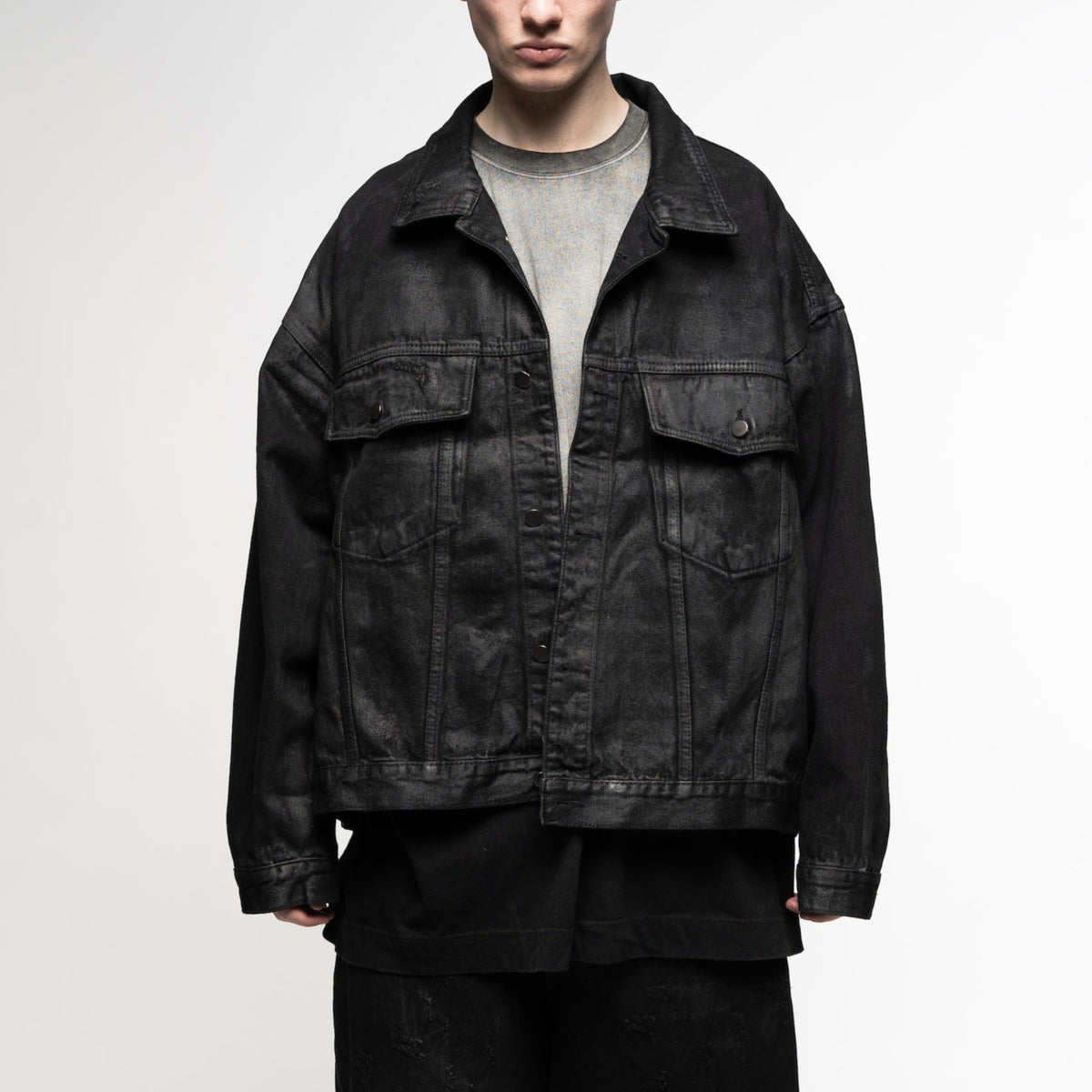 Coated Distressed Denim Jacket