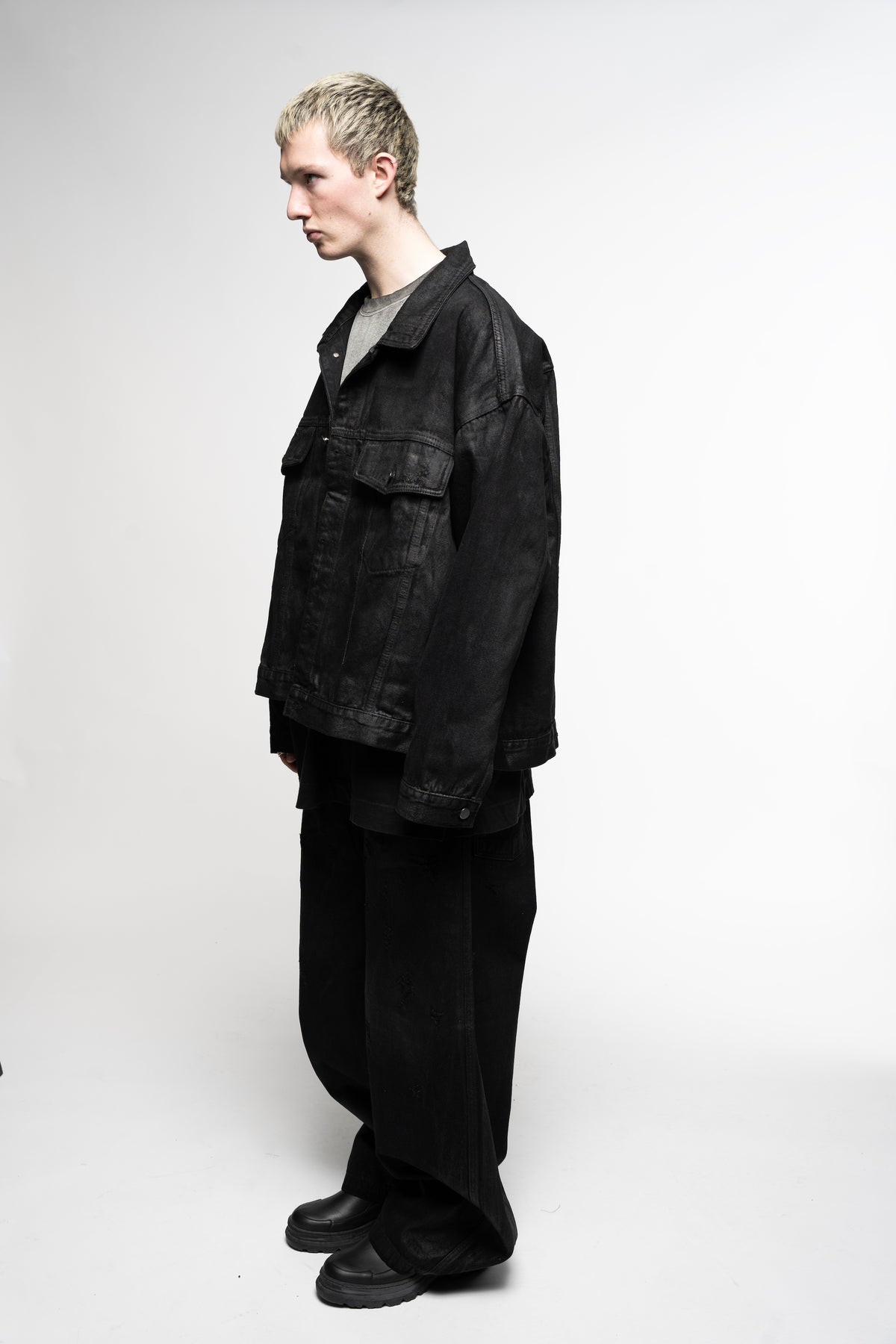 Coated Distressed Denim Jacket