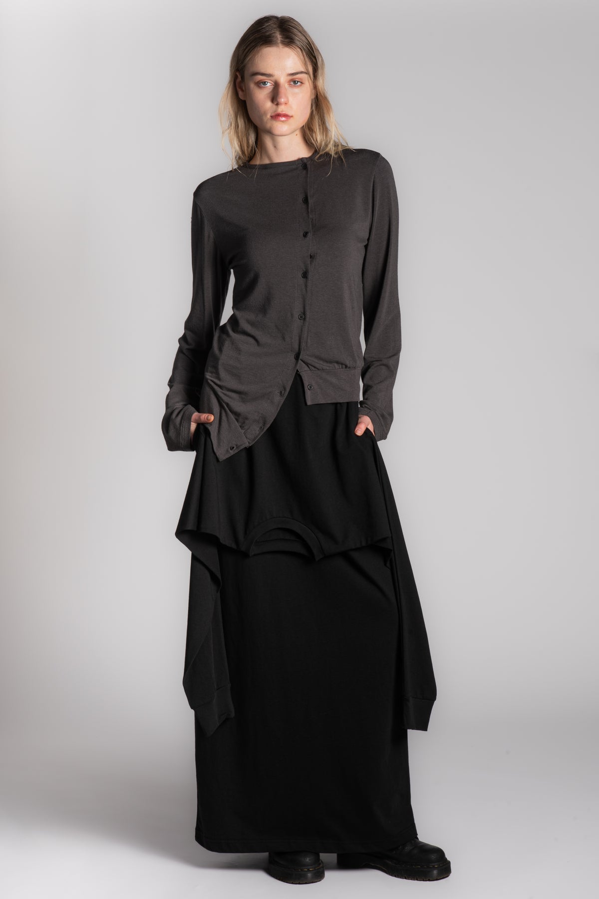 Black cotton skirt with long sleeve attachment