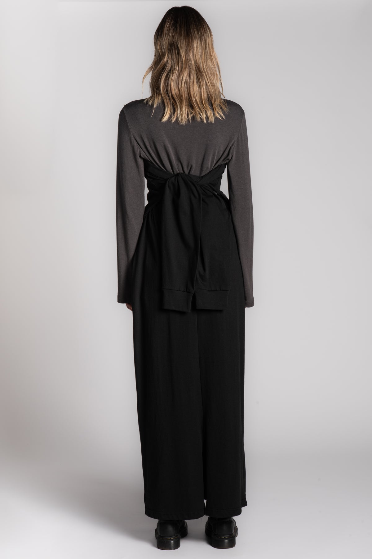 Black cotton skirt with long sleeve attachment