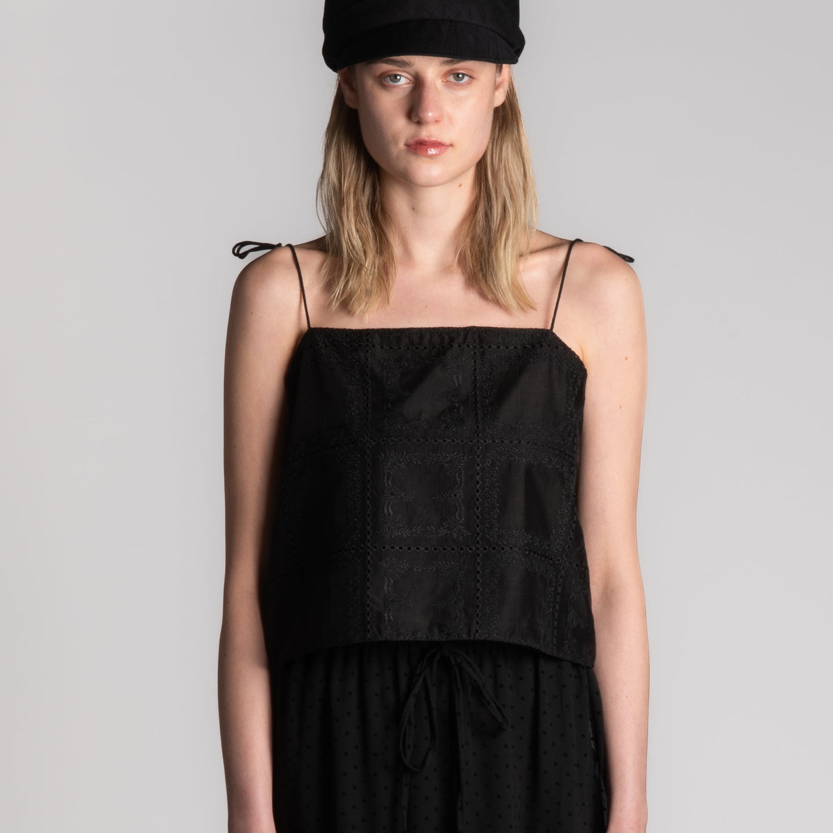 Black embroidery cami