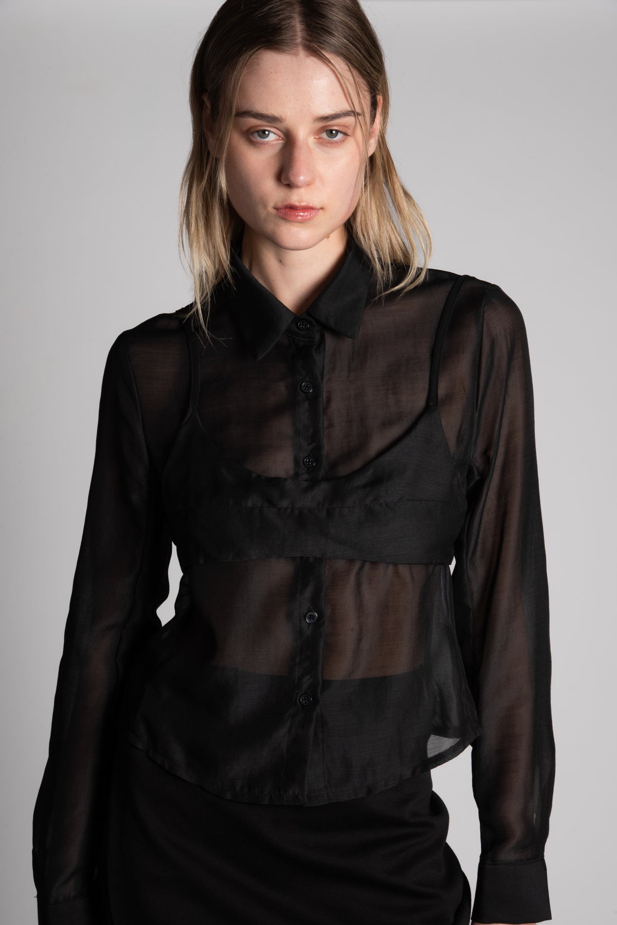 Black sheer blouse with bra