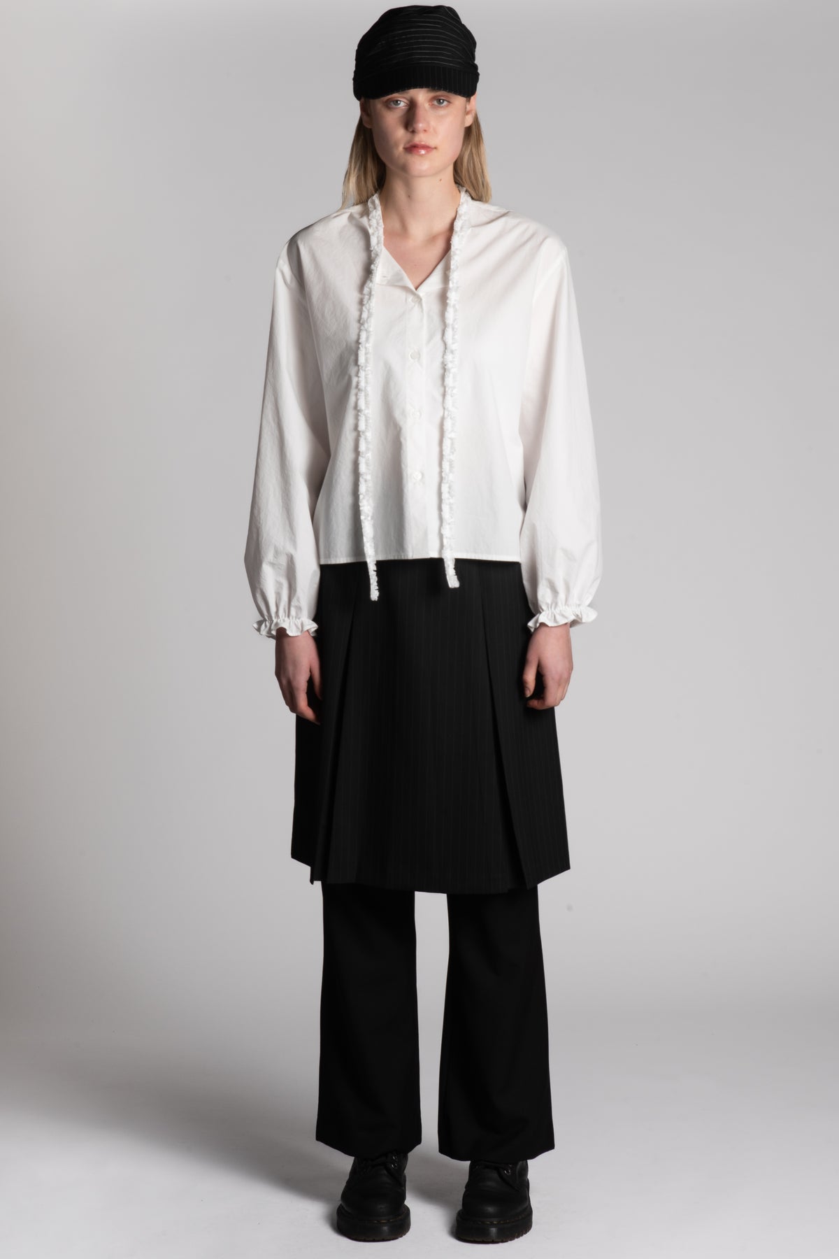 White ruffle tie cotton skirt
