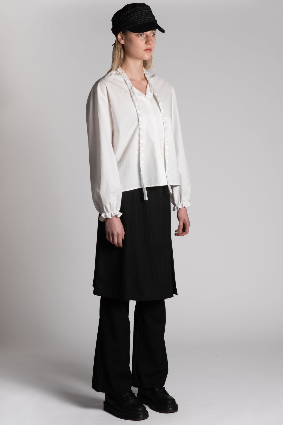 Pinstripe skirt layered pants