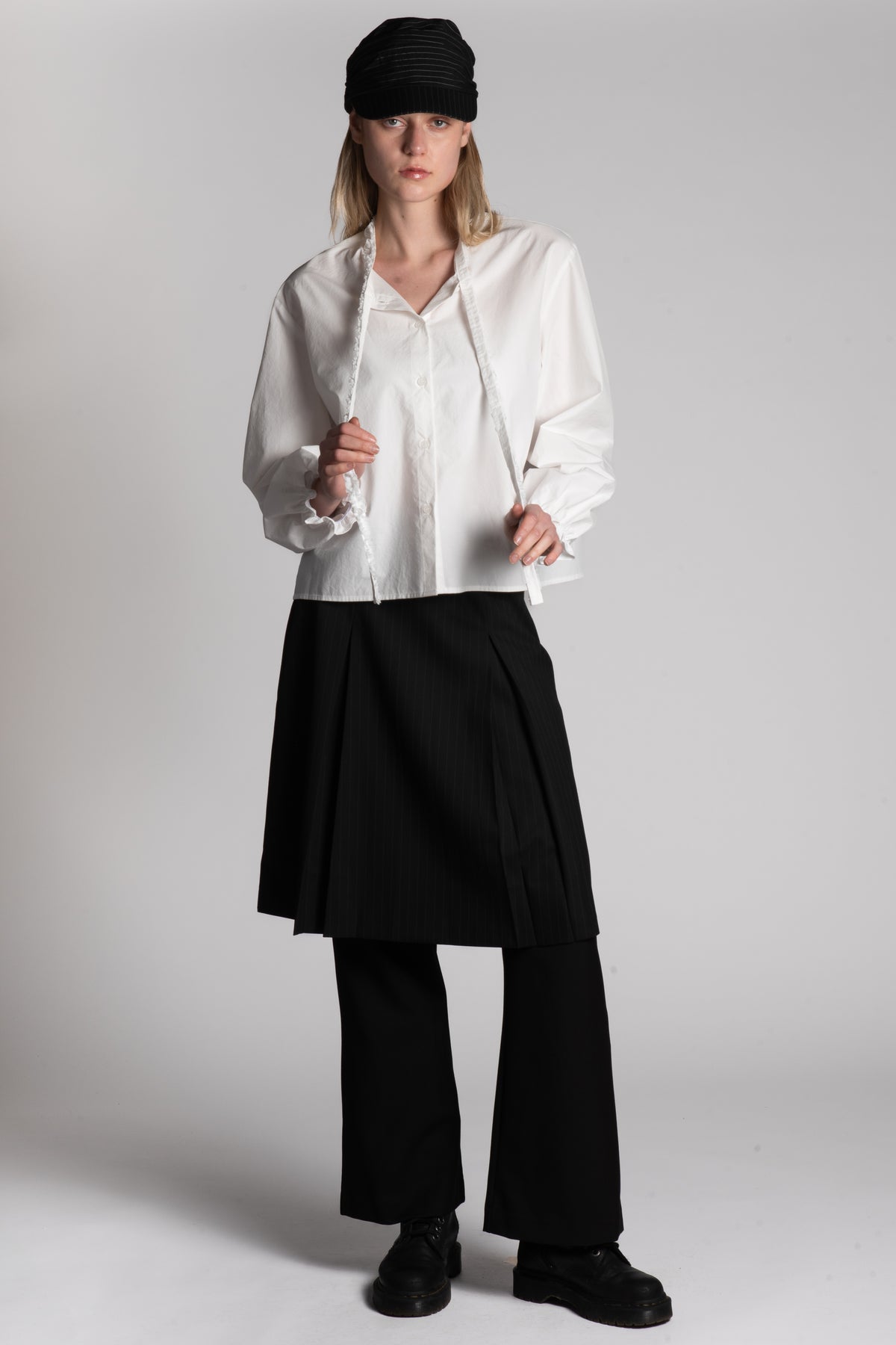 White ruffle tie cotton skirt