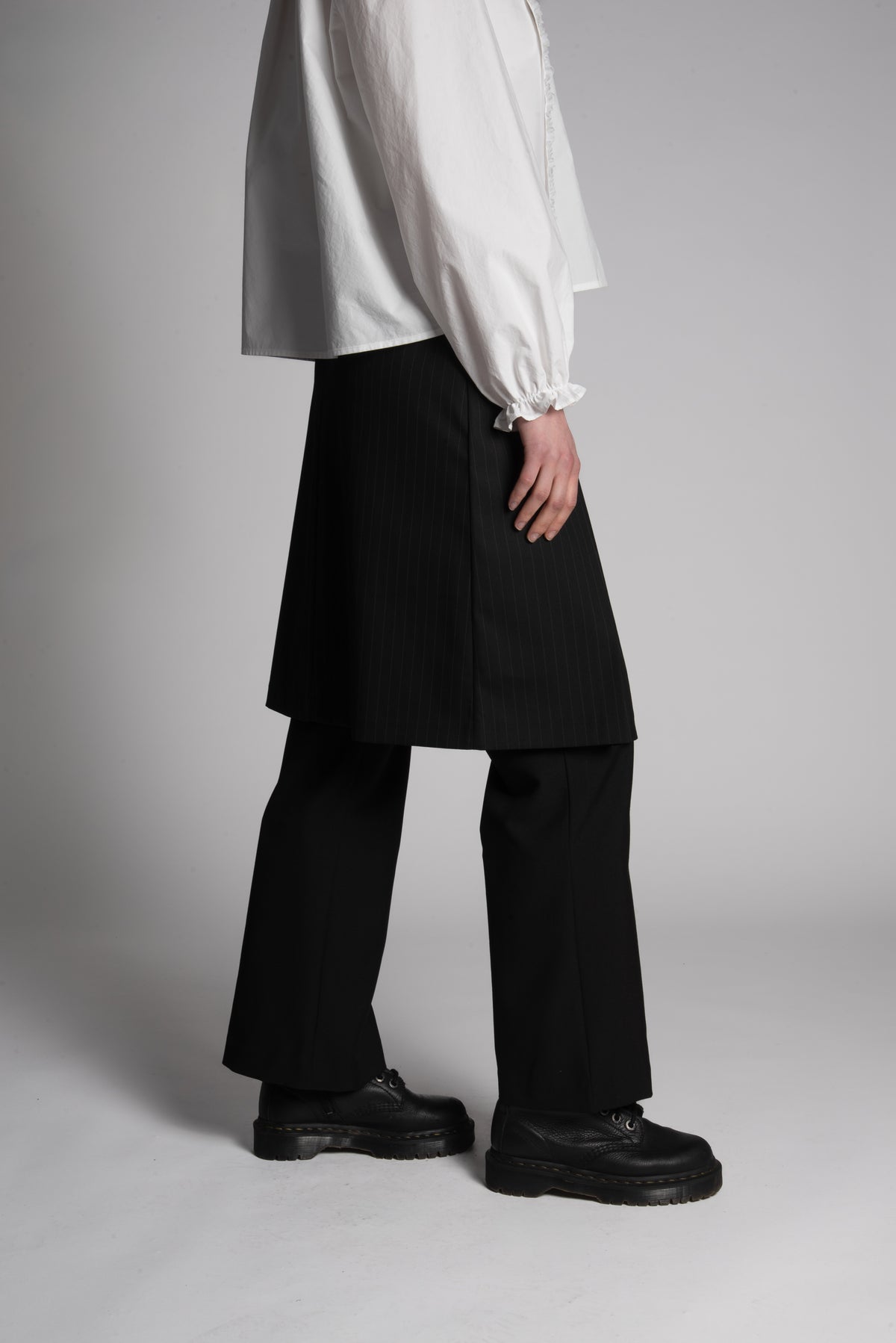 Pinstripe skirt layered pants