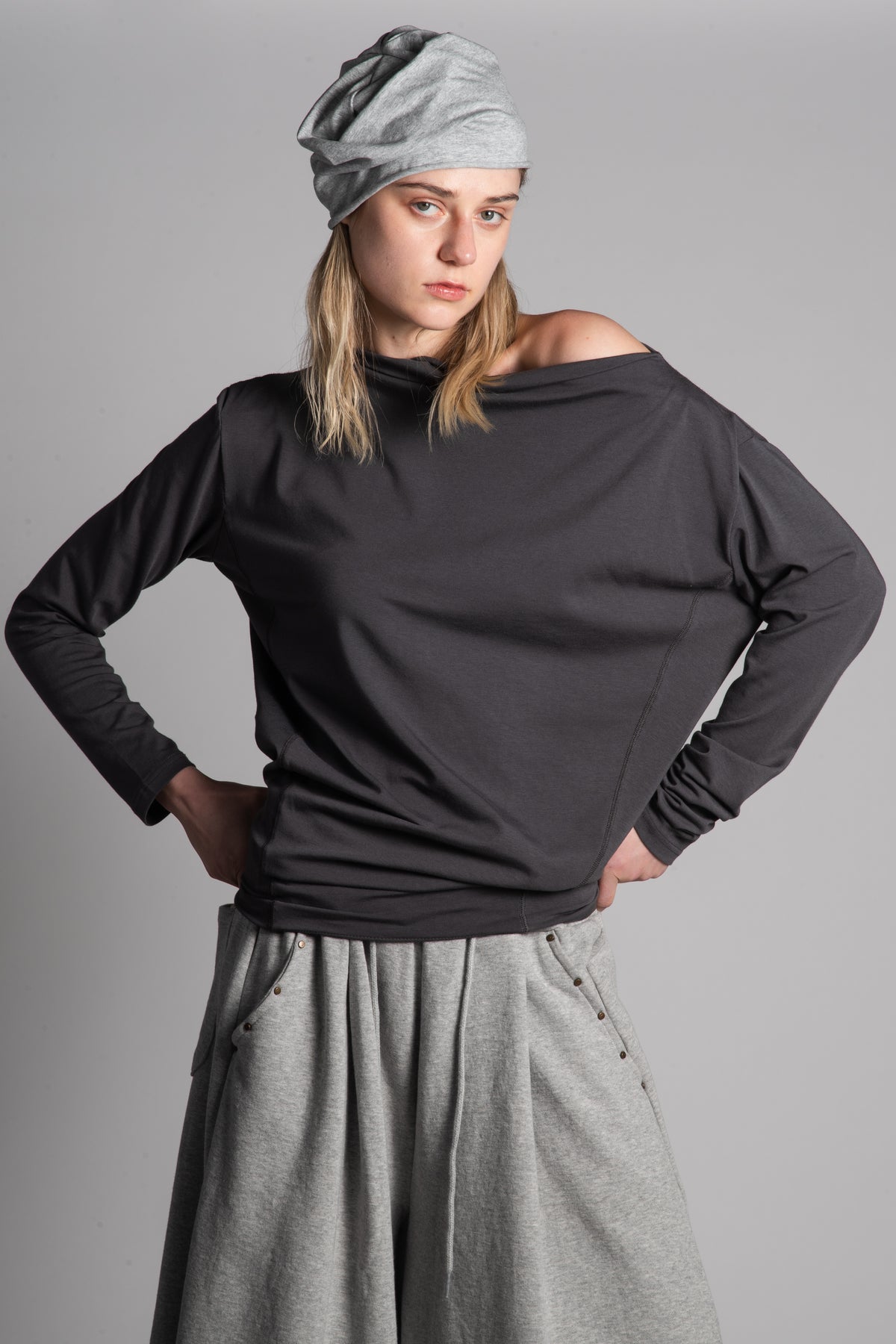 Grey mesh layered beanie