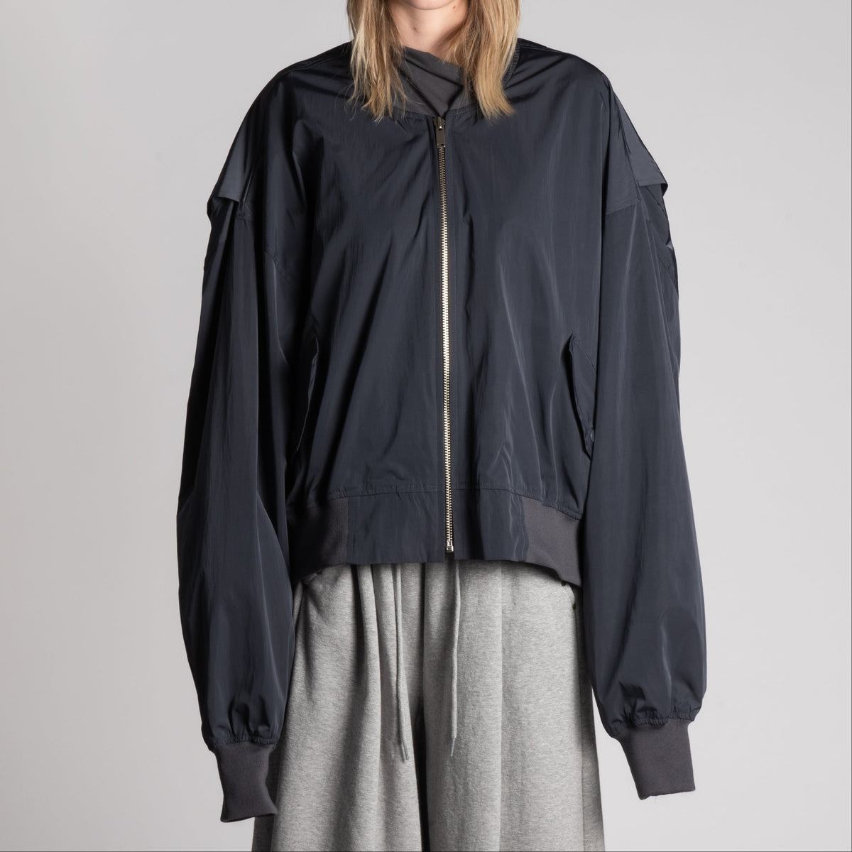 Charcoal oversized zip bomber jacket