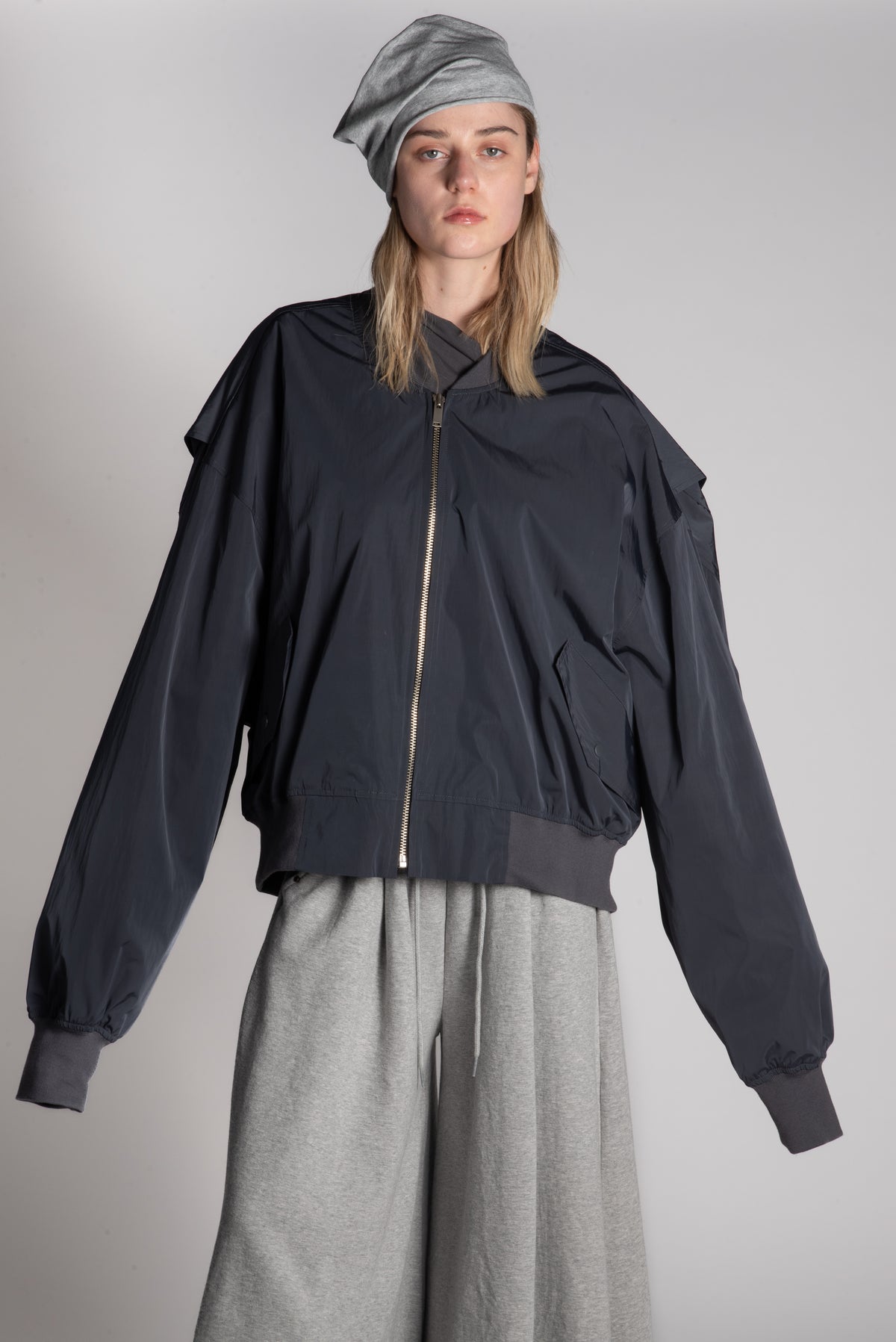 Charcoal oversized zip bomber jacket