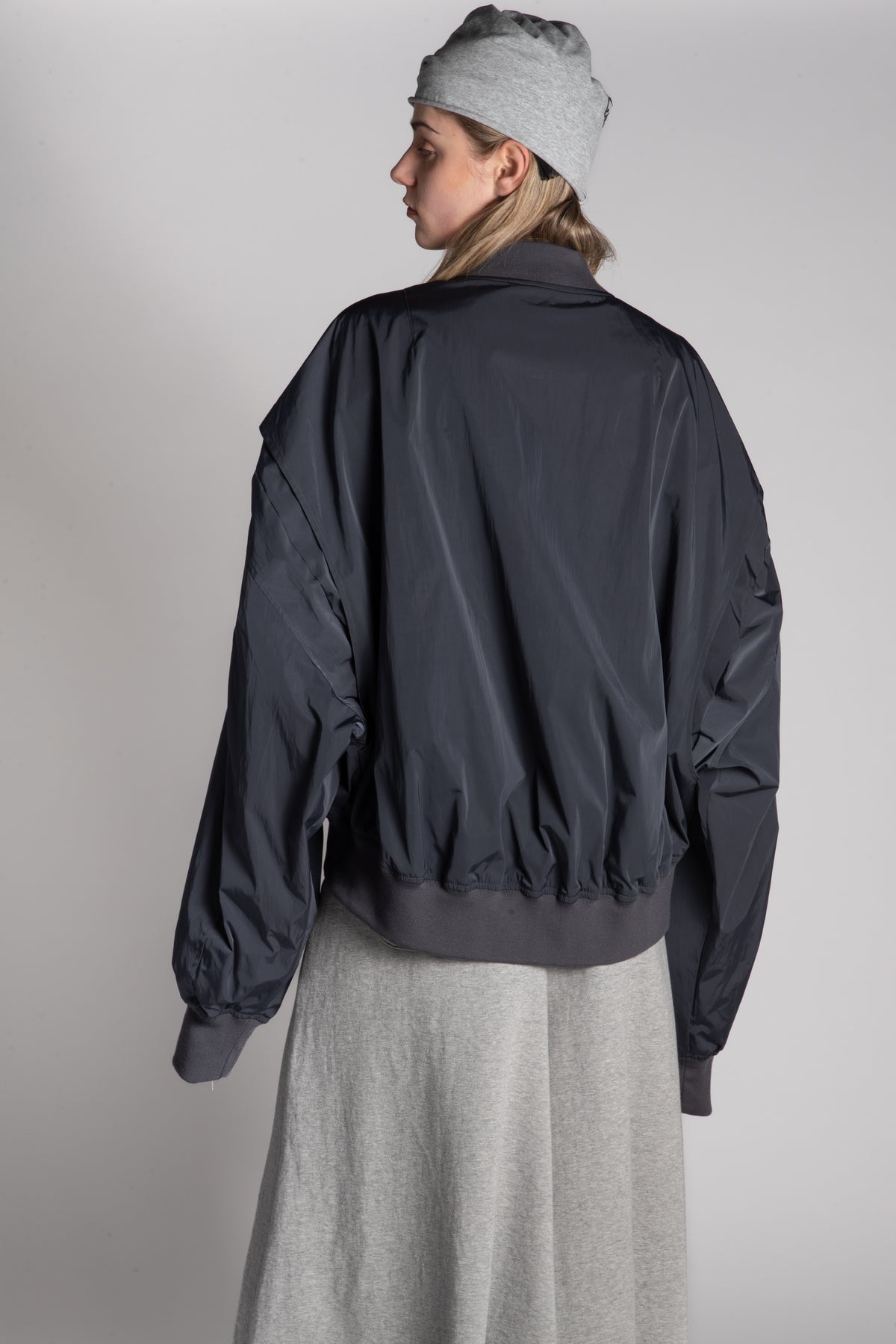 Charcoal oversized zip bomber jacket