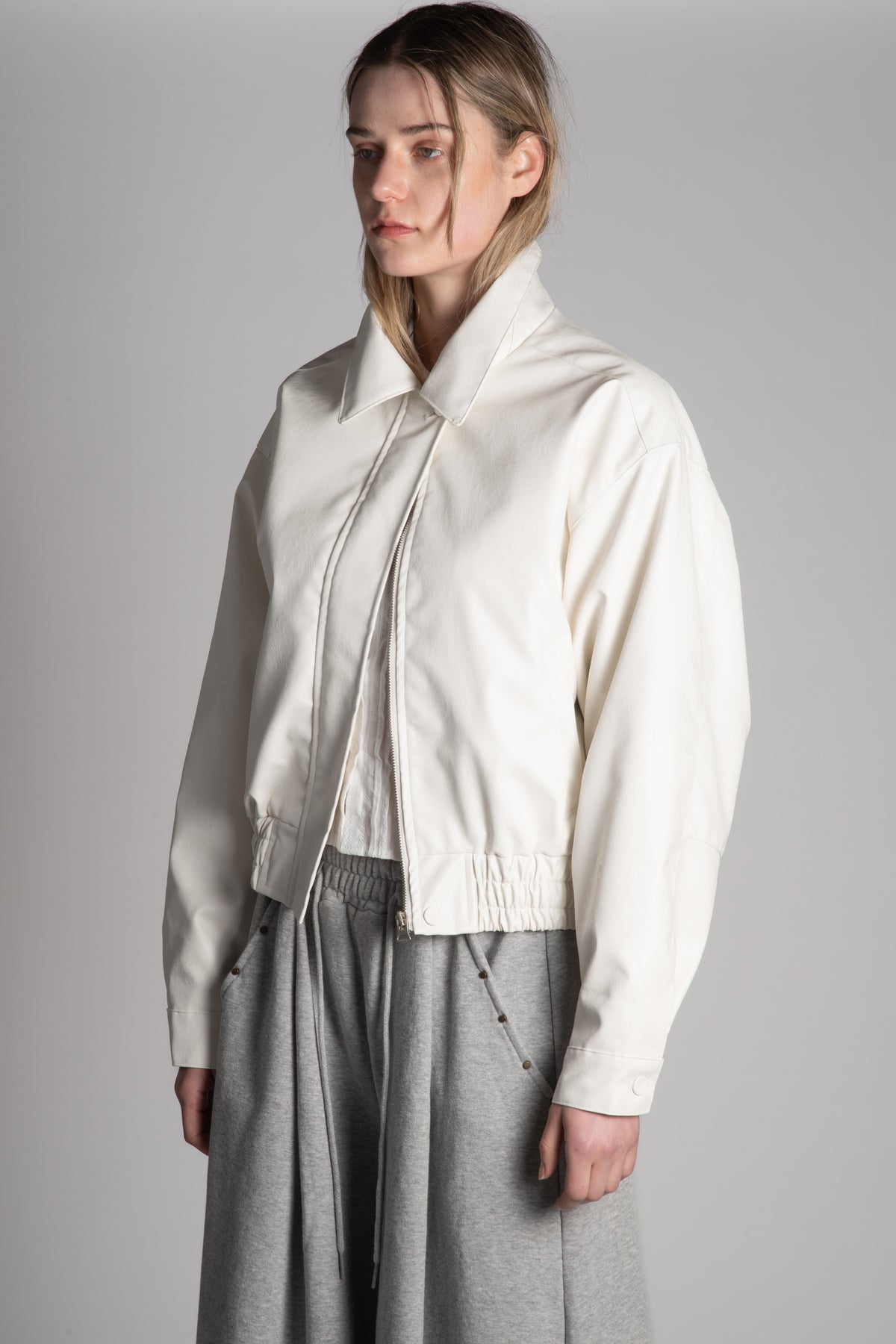 White PU bomber jacket