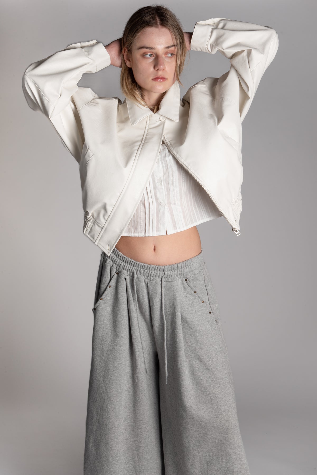 White PU bomber jacket