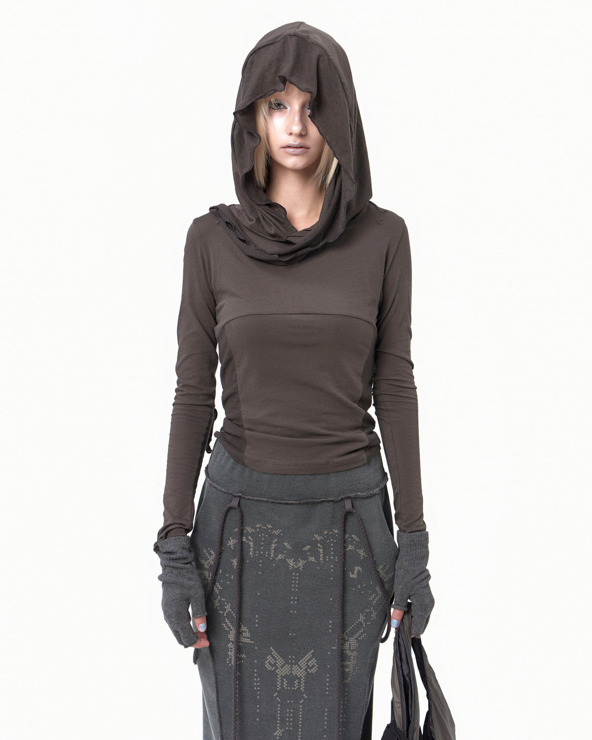 Muffler hoodie long sleeve charcoal