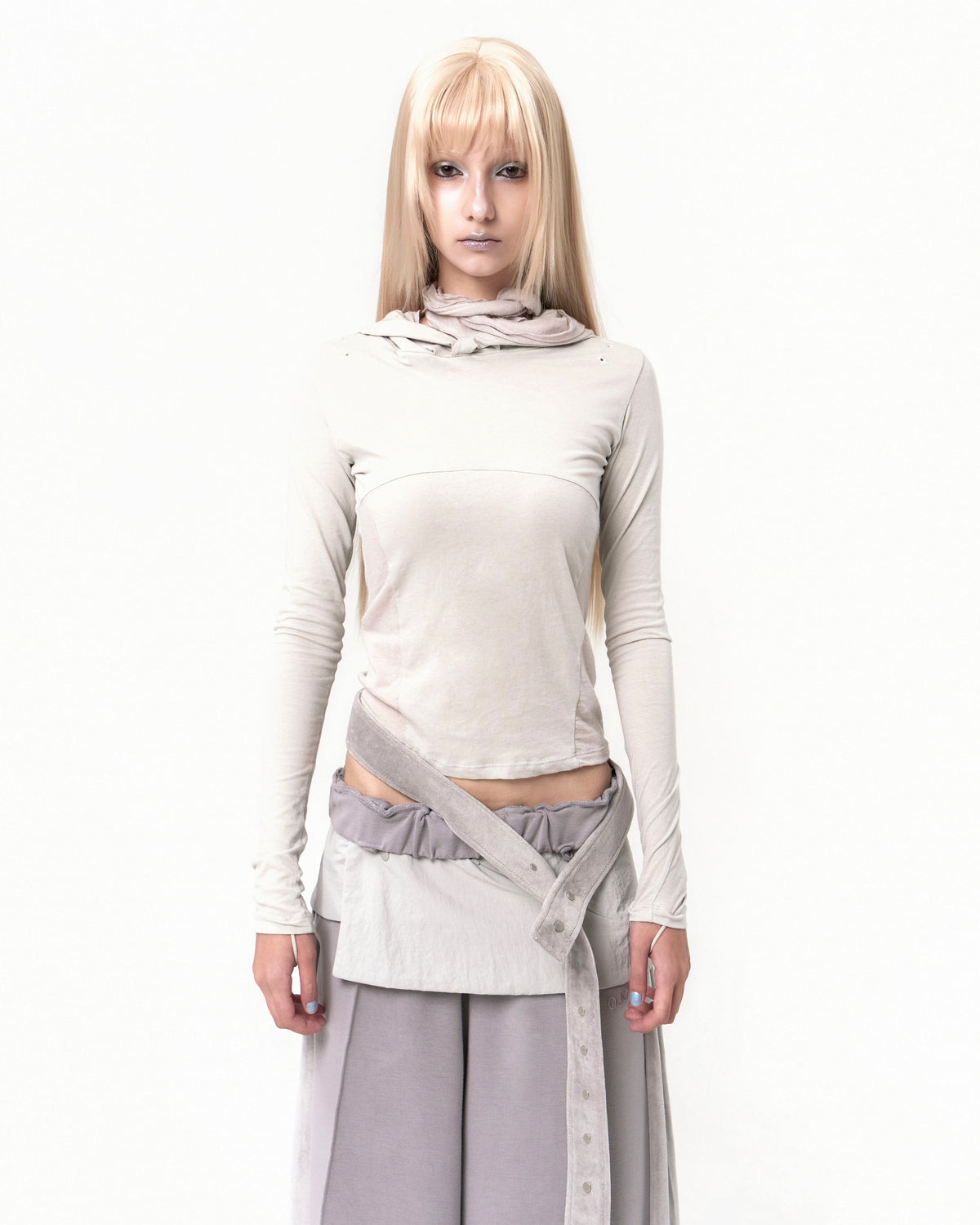 Muffler hoodie long sleeve beige