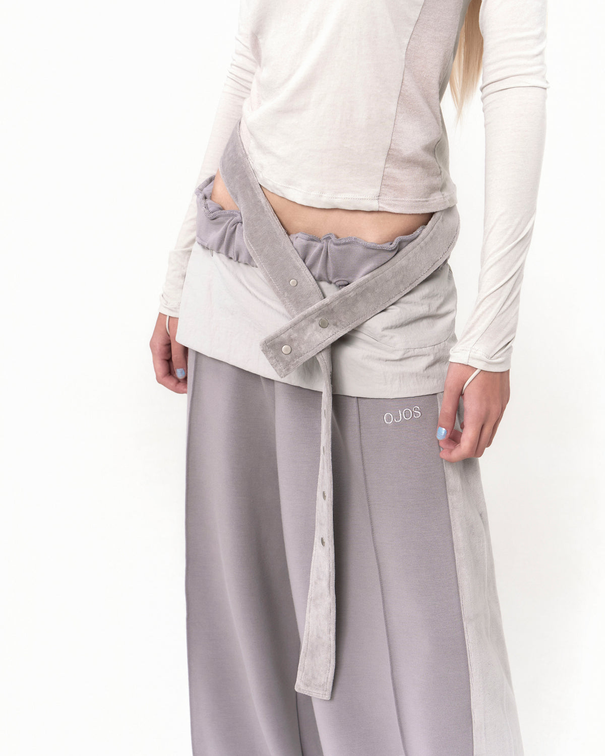 Belt wide sweat pants grey