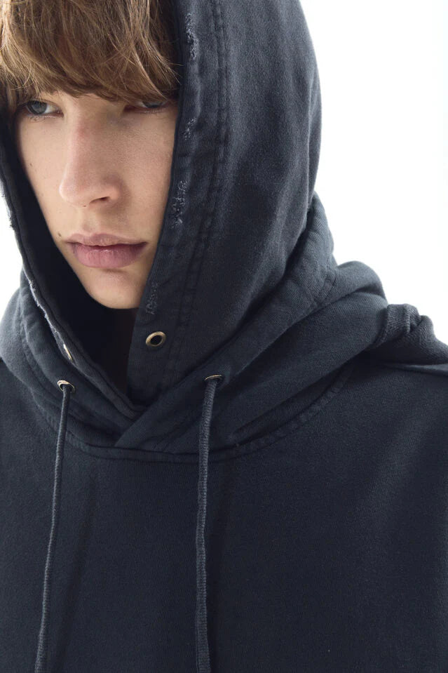 Dyed raw-edged hoodie with muffler black