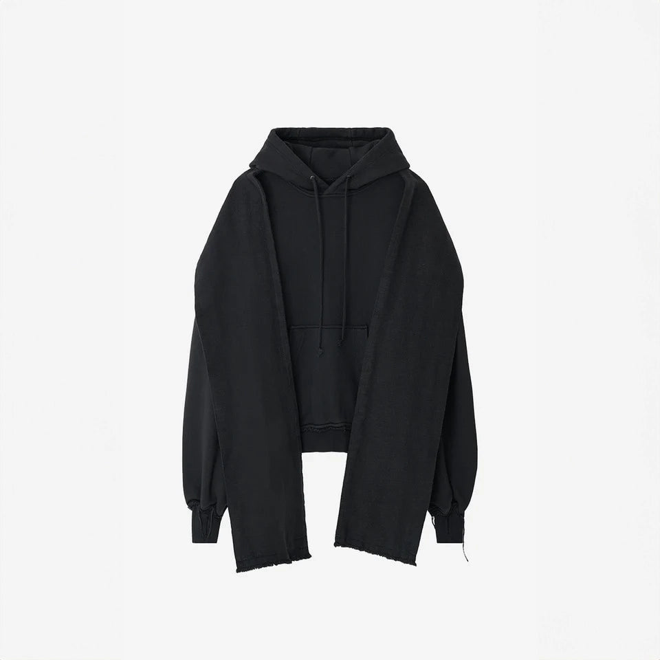Dyed raw-edged hoodie with muffler black