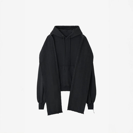Dyed raw-edged hoodie with muffler black