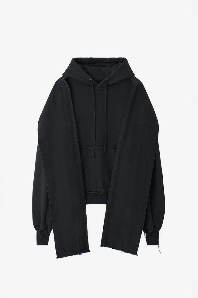 Dyed raw-edged hoodie with muffler black