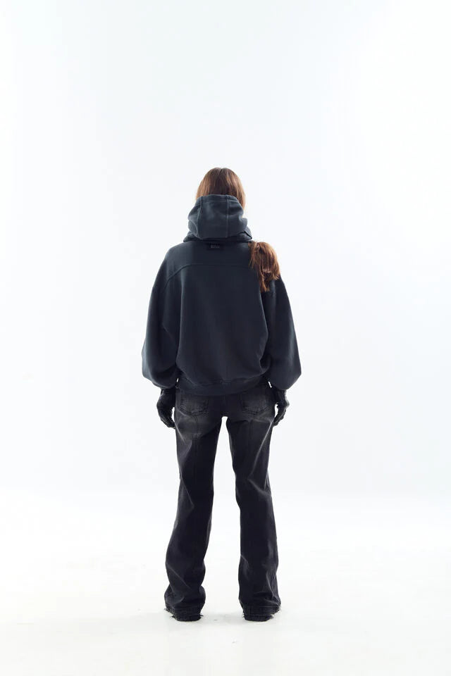 Dyed raw-edged hoodie with muffler black