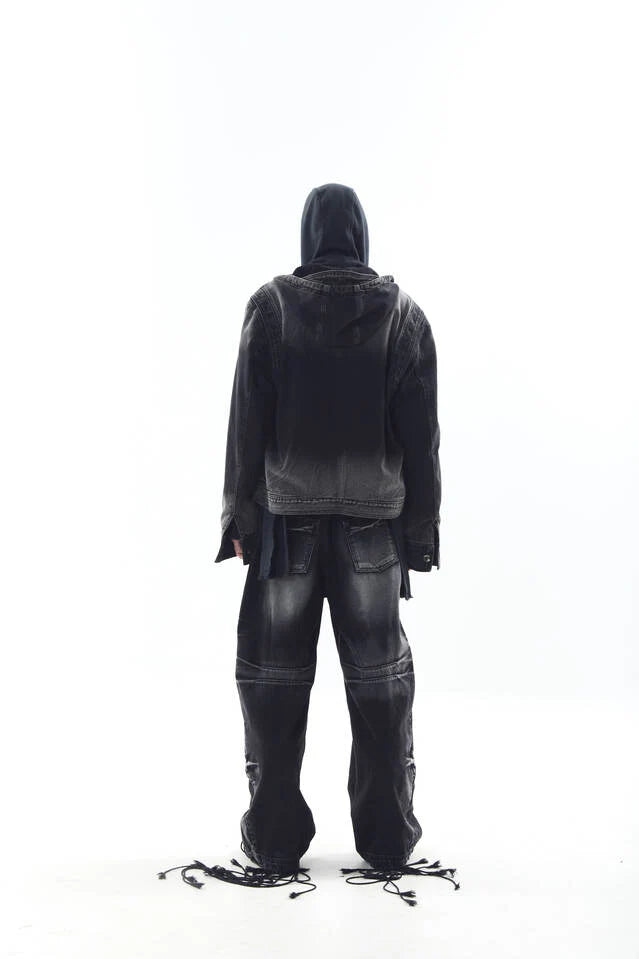 Bleached denim hoodie zip-ip jacket