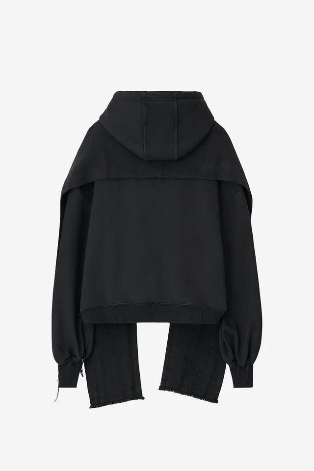 Dyed raw-edged hoodie with muffler black