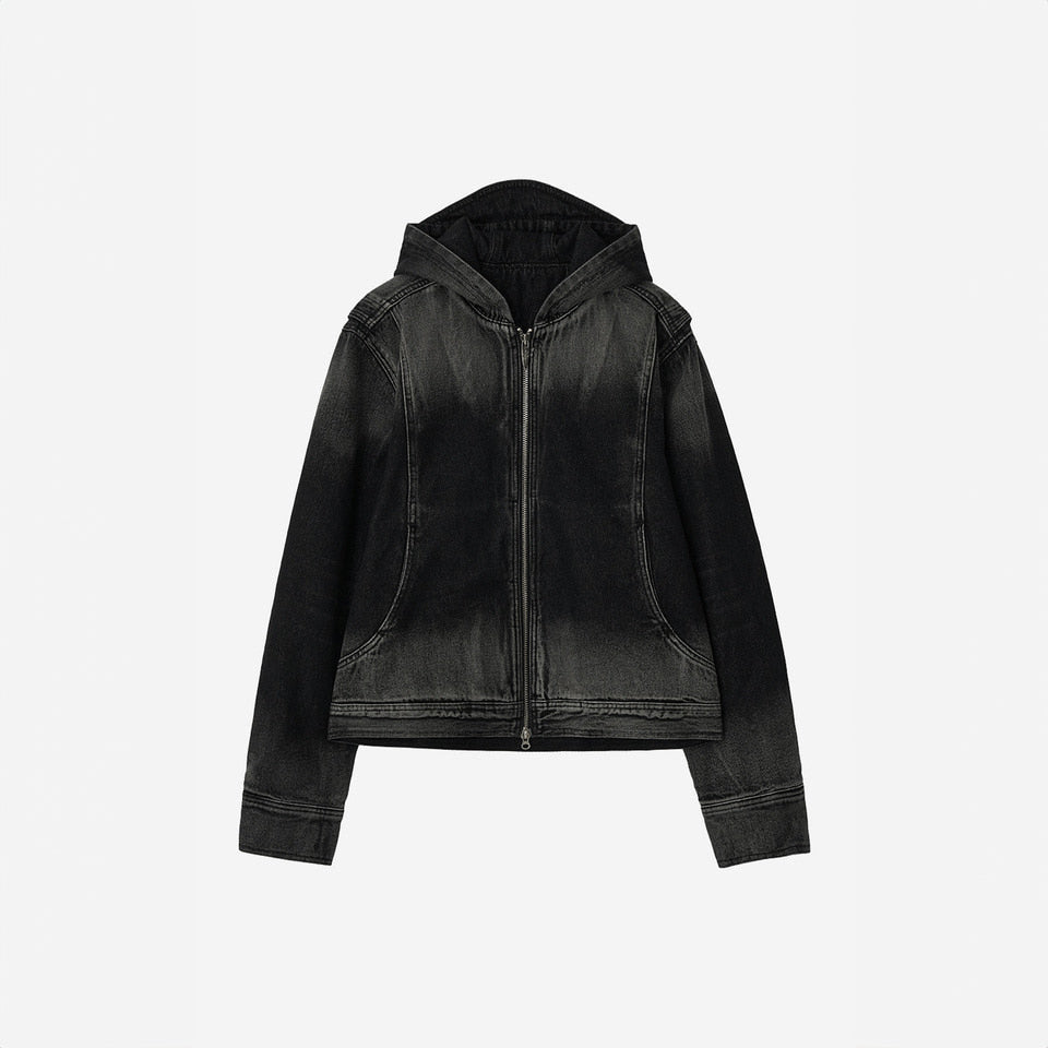 Bleached denim hoodie zip-ip jacket