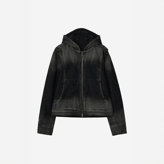 Bleached denim hoodie zip-ip jacket