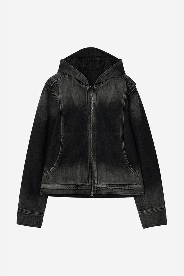 Bleached denim hoodie zip-ip jacket
