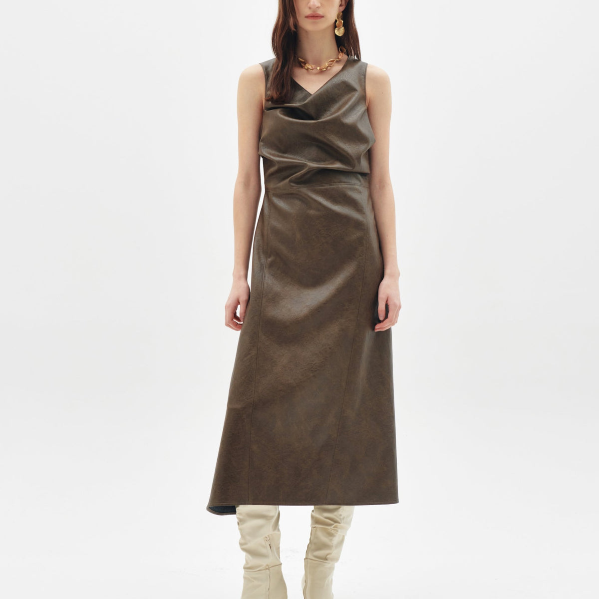 Faux leather draped dress
