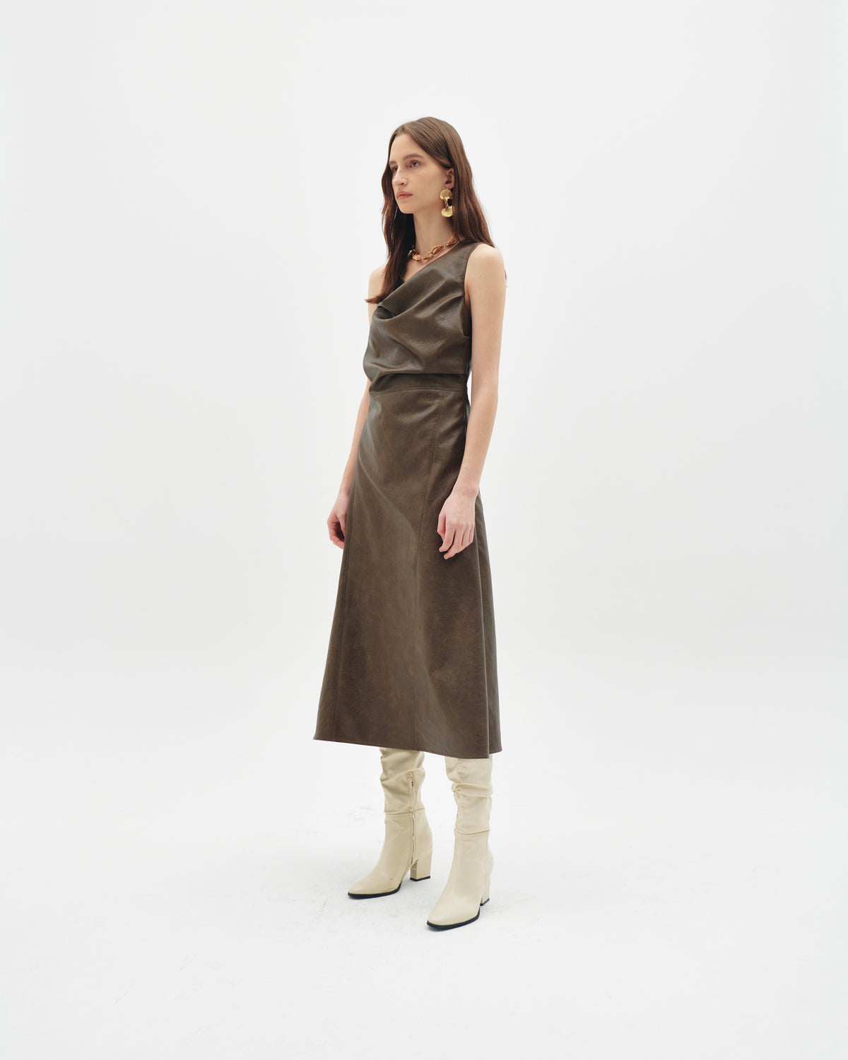Faux leather draped dress