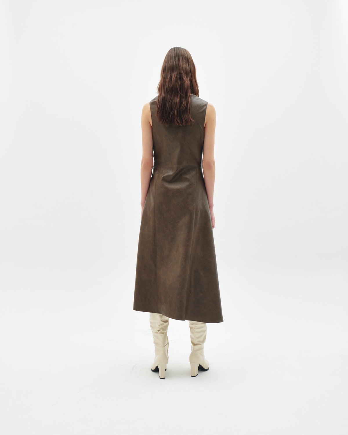 Faux leather draped dress