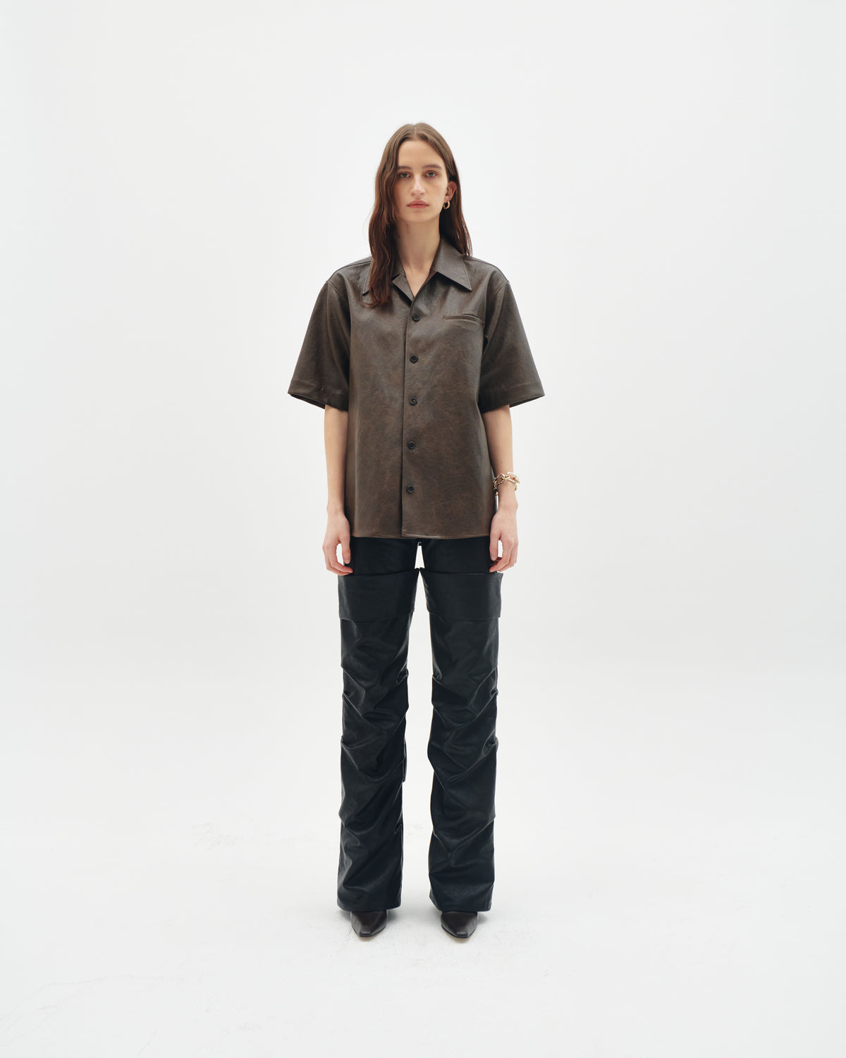 Faux leather pocket shirt