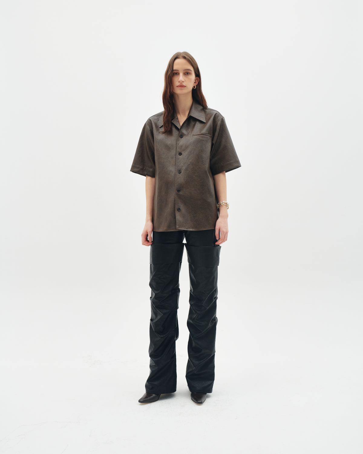Faux leather pocket shirt