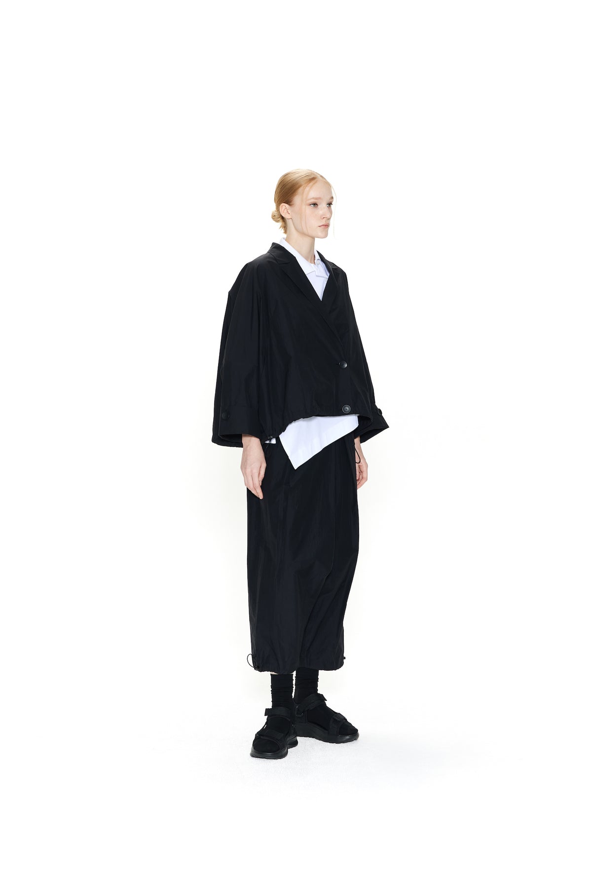 Recycled nylon wide jacket black