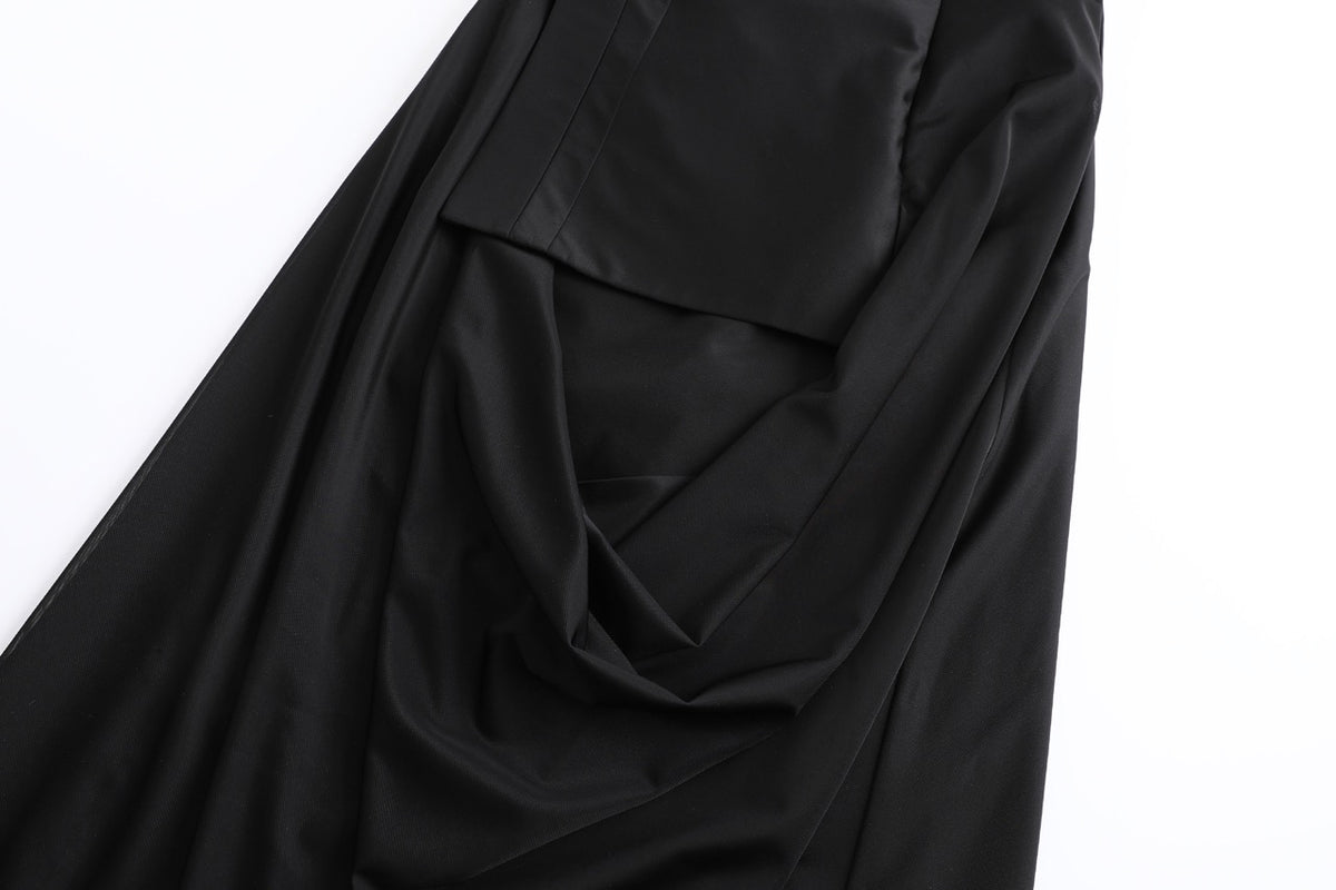 Detachable side-split draped strapless maxi dress