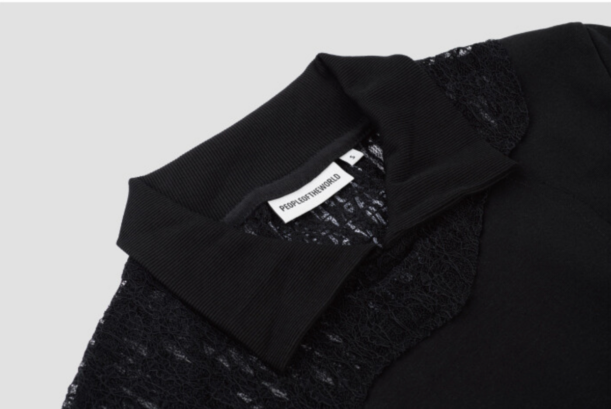 Side shirring cotton lace crop tee