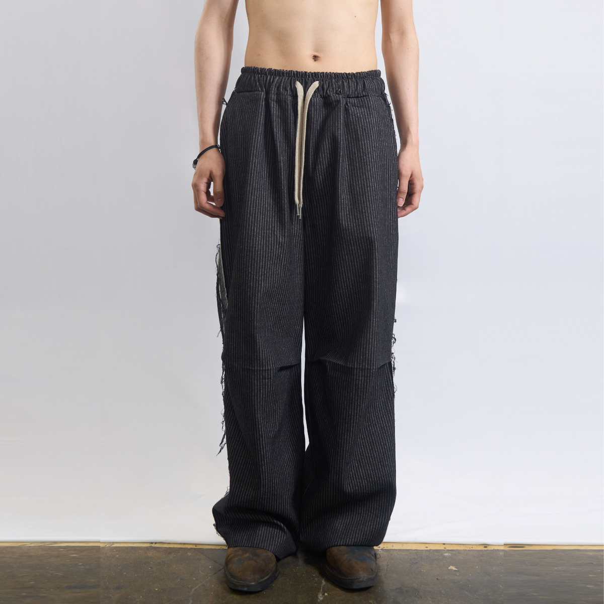 Raw Edge Stripe Denim Pants