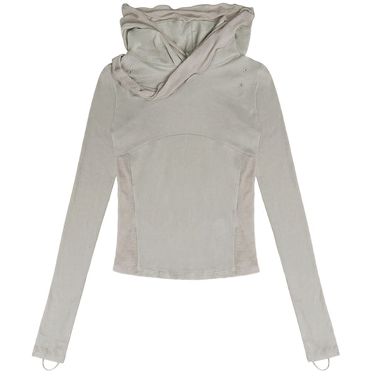 Muffler hoodie long sleeve beige