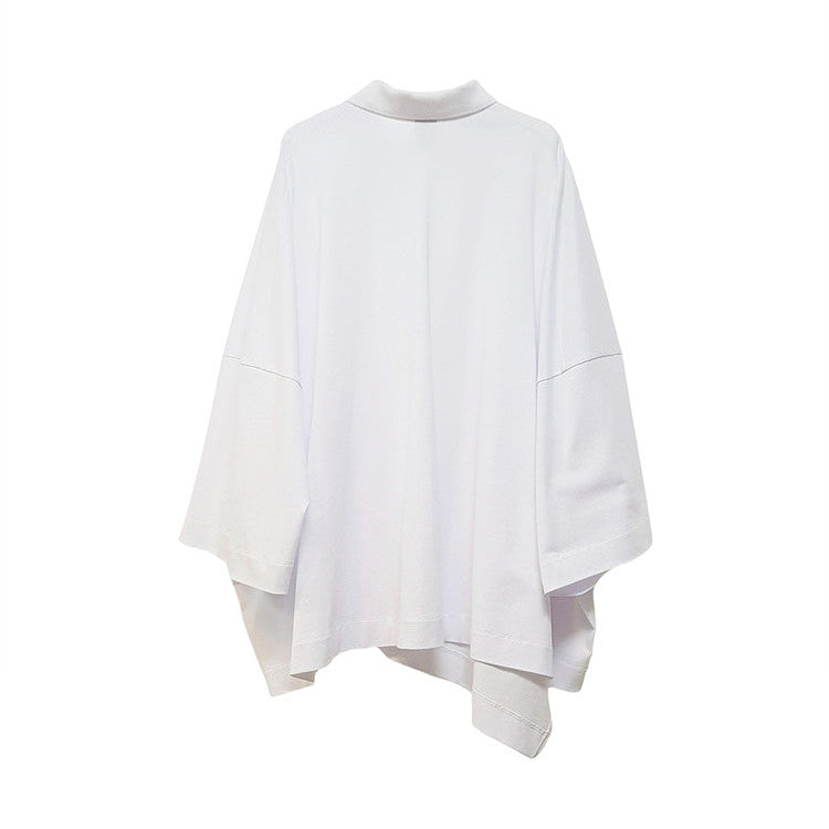 Oversized asymmetric wide polo top white