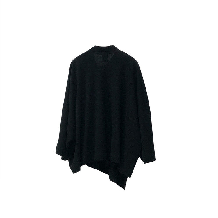 Asymmetrical wide polo top black