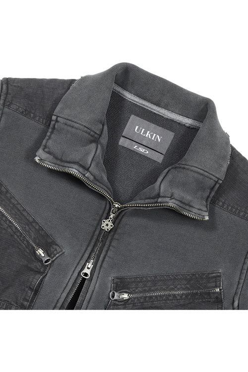 Cotton zip-up cargo jacket charcoal