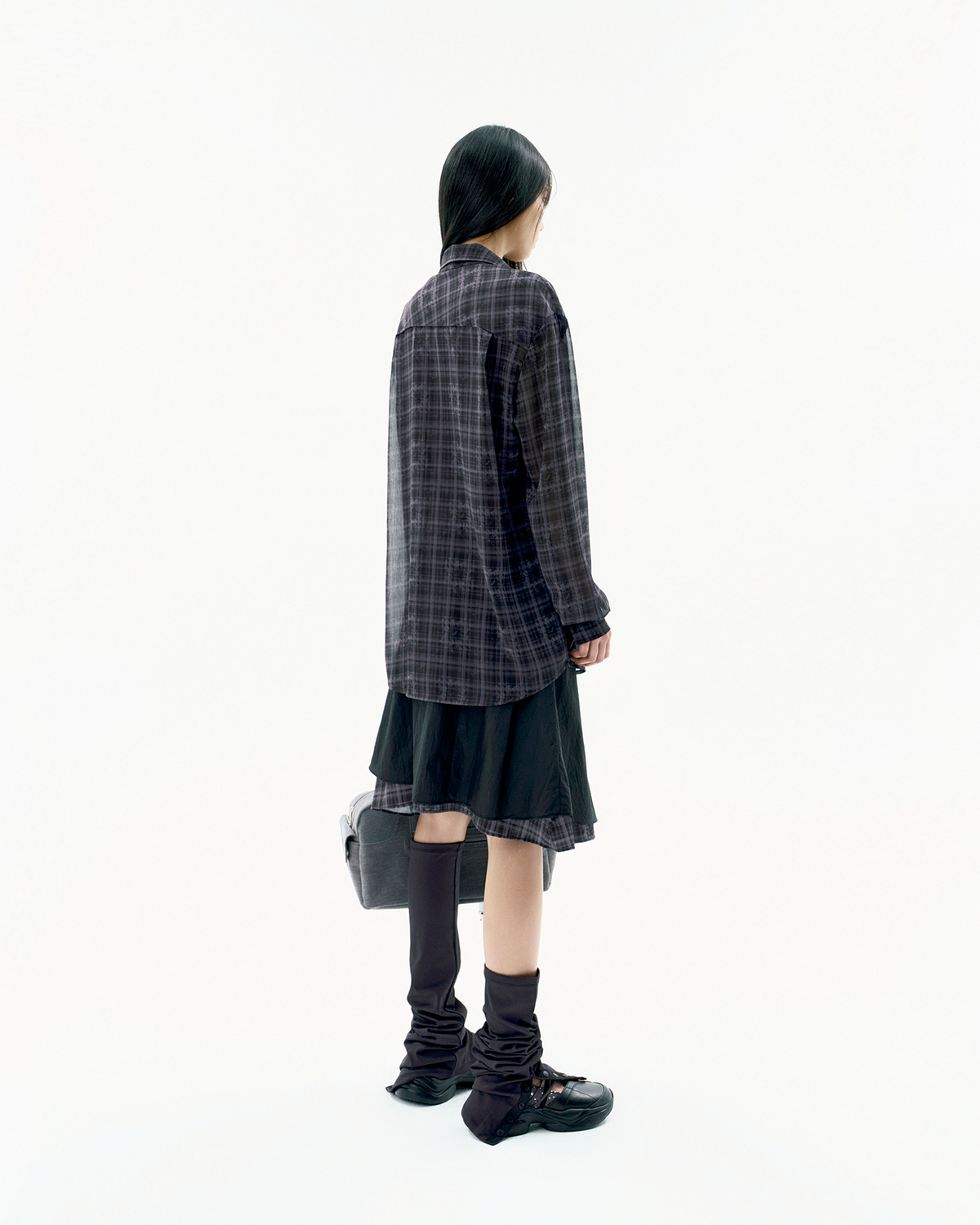 Layered strap flare skirt black