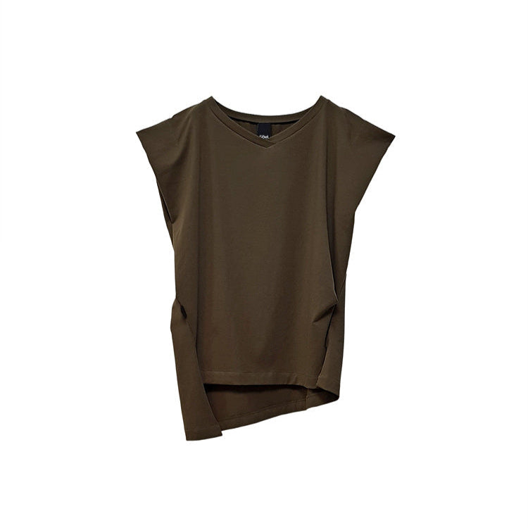 Recycled fabric a boat V-neck sleeveless top khaki