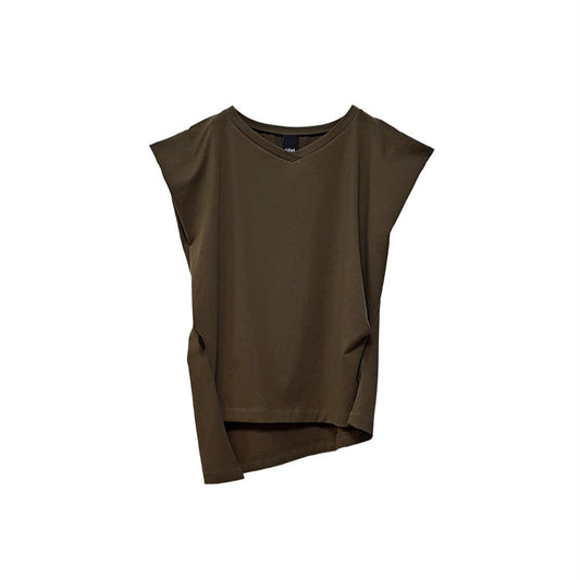 Recycled fabric a boat V-neck sleeveless top khaki