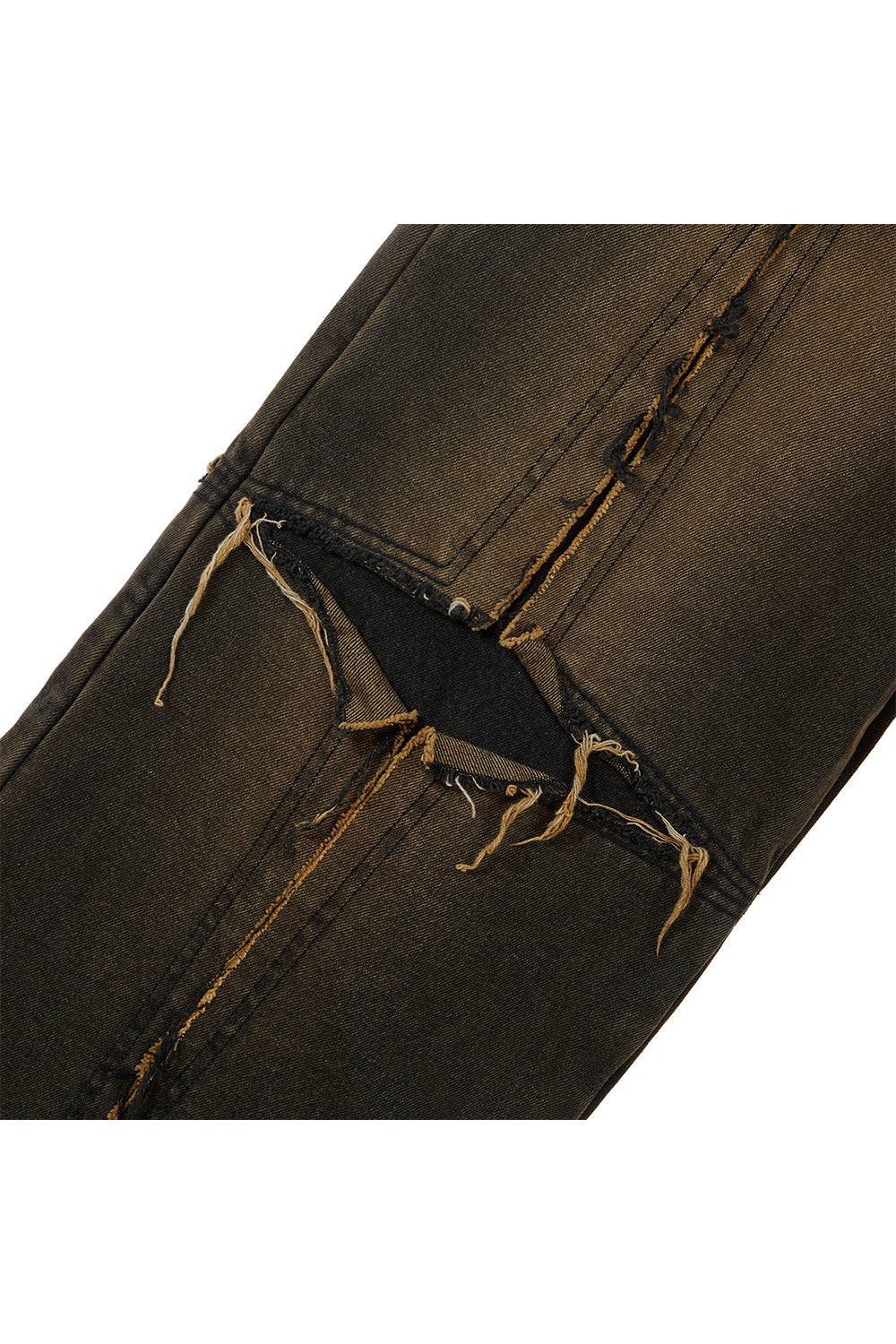 Cross raw edge denim pants black