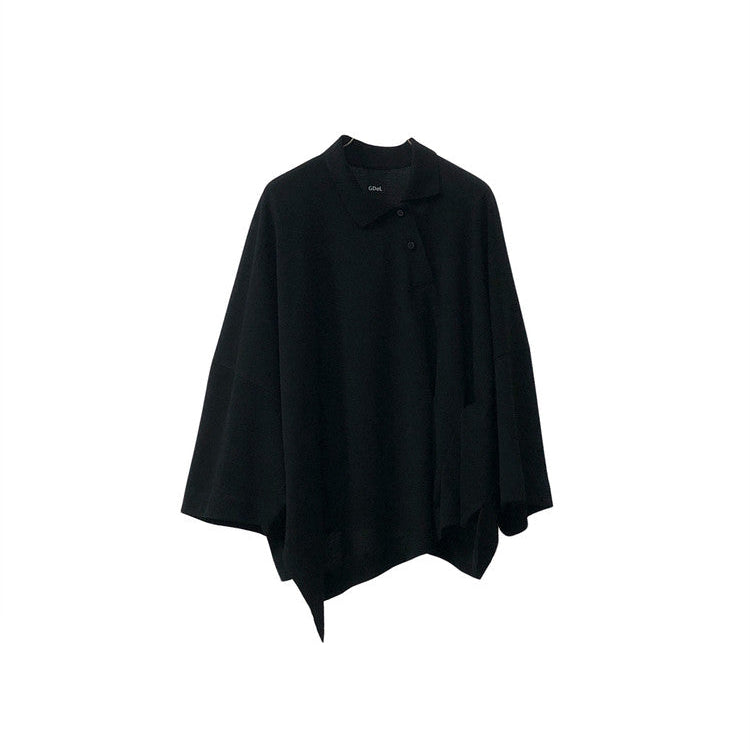 Asymmetrical wide polo top black