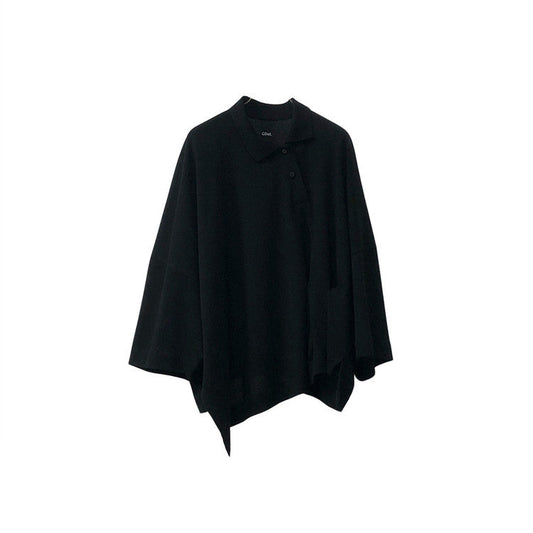 Asymmetrical wide polo top black
