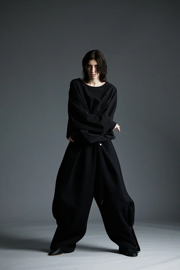 Neoprene wide sweat pants black